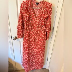 Who What Wear Red Floral Cottagecore WHIMSY Maxi Dress Prairie Ruffle Pockets XL